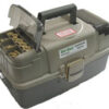 A fishing tackle box with compartments for all kinds of things.